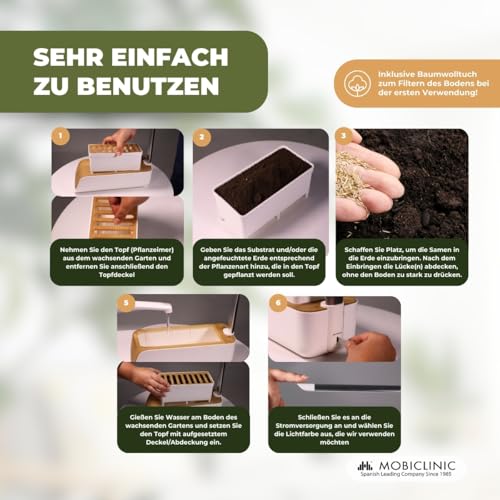 Mobiclinic®, Hydroponisches Anzuchtsystem, Mini-Grow, Indoor Kräutergarten, Einstellbare Höhe und Winkel, Bewässerungstimer und-Erinnerung, Pflanzenkeimungsset, Automatische led, 4,5W
