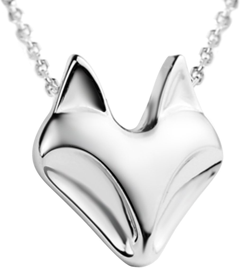 JEWME 925 Sterling Silver Fox Pendant Necklace Clavicle Chain Animal Jewelry
