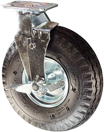 10 Inch Swivel Pneumatic Caster - Black Rubber Wheel and Top Lock Brake - Heavy Duty Caster - 350 lbs. Capacity/Caster - Service Caster Brand