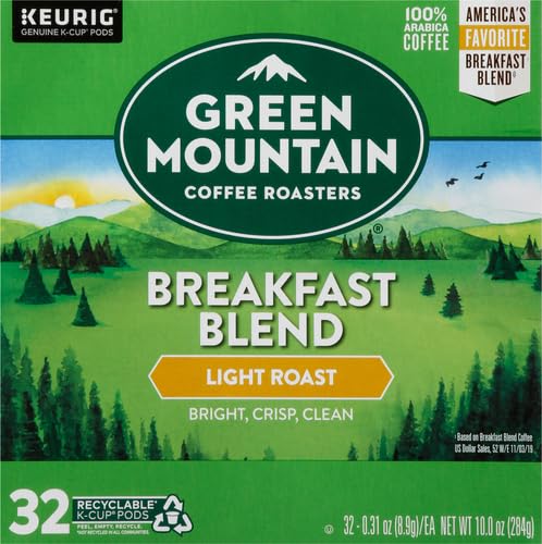 Image of Green Mountain Coffee Roasters Breakfast Blend Keurig Single-Serve K-Cup Pods, Light Roast Coffee, 32 Count (Pack of 4)