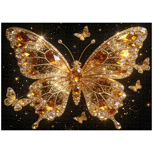 Puzzle PPuzzling de Mariposas para Adultos 1000 Piezas, Alas Doradas Brillantes miniatura 1