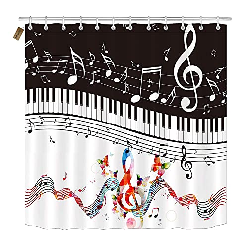Skailié 4Pcs Colorful Musical Notes Shower Curtain Set, Fantasy Music Stave Melody Clef Instruments Abstract Art Black And White Piano Keys Bathroom Decor, Non-Slip Bath Rugs Toilet Mats, Butterfly #TOP1