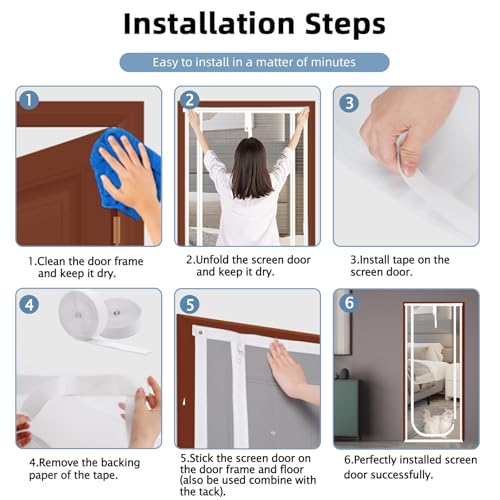 QWR Porta de tela reforçada para gatos, serve para tamanho de porta 76 cm x 203 cm, porta de tela de