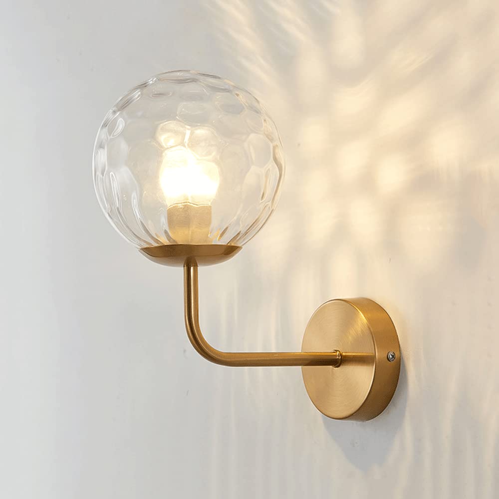 HUAYUSEDF Wall Lamp for Bedroom Bedside Dining Living Room, Nordic Minimalist Light Globe Glass Lampshade Lighting Fixture, Art Design Home Decor Mounted Indoor Lights(Clear)