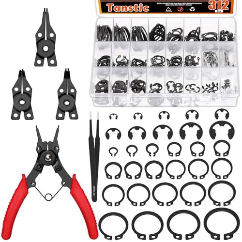 Tanstic 310Pcs C-Clip Externe Sicherungsringe Sprengringe Sortiment Kit(M4-M28) + E-Clip E Clip Sortiment(1.5mm-10mm) mit Sprengring Zange und Pinzette