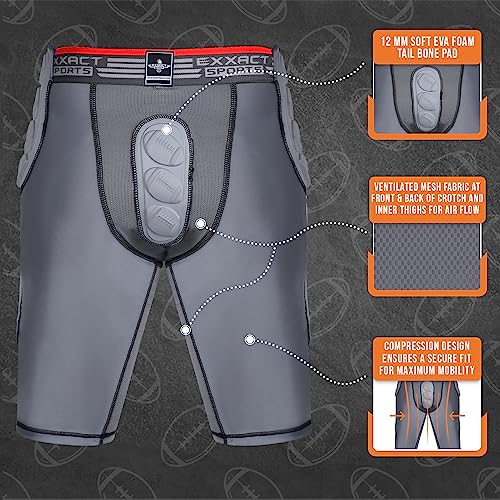 Exxact Sports Touchdown 5-Pad Adult Football Girdle For Men - Football Padded Girdle With Cup Pocket, Mens Girdle Pants (Adult Large, Gray) #TOP2