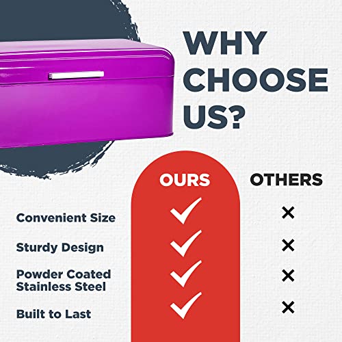 Culinary Couture Large Purple Bread Box For Kitchen Countertop - Bread Storage Container - Powder-Coated Stainless Steel Vintage Bread Boxes For Kitchen Counters - Bonus Recipe Ebook #TOP5