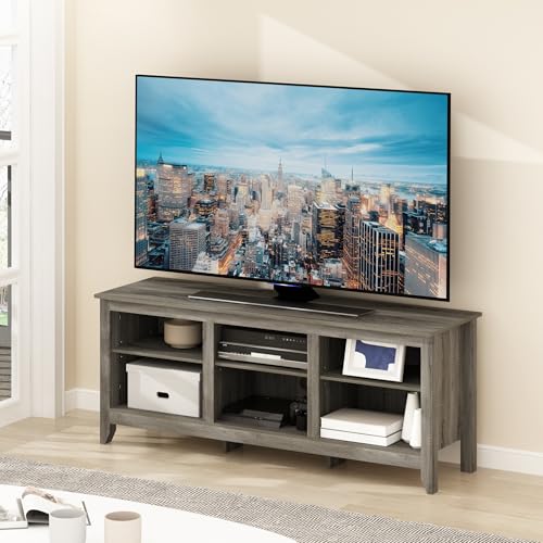 Image of Furinno Jensen TV Stand for TV up to 65 Inch, 2-Tier Grey Entertainment Center, TV Console with Cable Management, for Living Room, Bedroom, Grey Oak