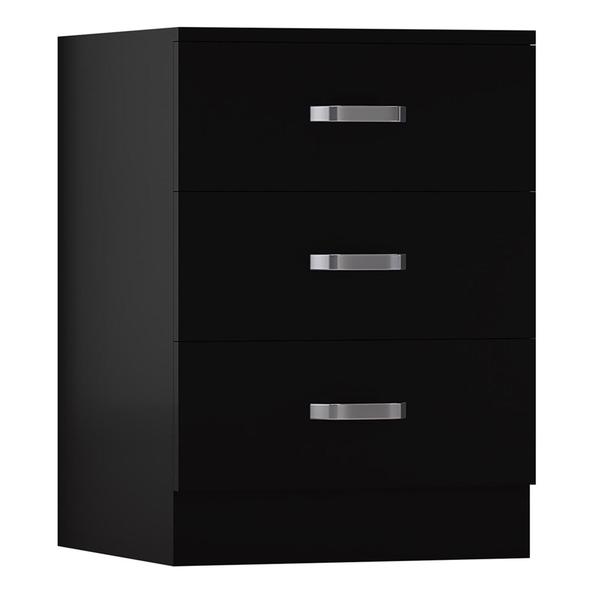 FWStlye Matt Black 3 Drawer Bedside Chest - H56 X W40 X D40cm