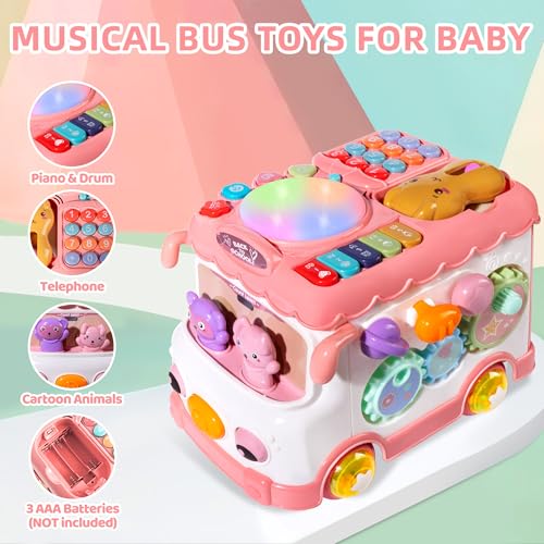 iFaveorr Toys for 1 Year Old Girl Gifts, 10-in-1 Montessori Toys Bus, Pink by iFaveorr - Used condition - Image 3