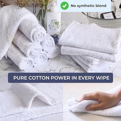 White Cotton Terry Cloth Cleaning Rags Shop Towels in Bulk - Paño De Limpieza Reutilizable - Absorbent Washable Reusable Commercial Toallas for Garage - Restaurant Kitchen Bar Mop - 14\"X17\" 12 Pack
