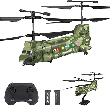 GoolRC Remote Control Helicopter, LM19-D Chinook Military Transport RC Helicopters with 6 Axis Gyro, Altitude Hold, One Key Take Off/Landing, LED Light, 2.4GHz RC Army Aircraft for Beginners