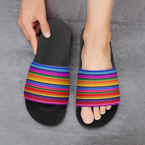 Mexican Stripes Slides Shoes Men Womens Slide Sandals Non Slip Bathroom Open Toe Shoe Lightweight Beach Shoes Flat4