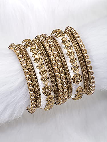 Aheli Ethnic Handmade Silk Thread Faux Stone Studded Bangle Set Chuda Indian Wedding Wear Fashion Jewelry For Women(White) #TOP5