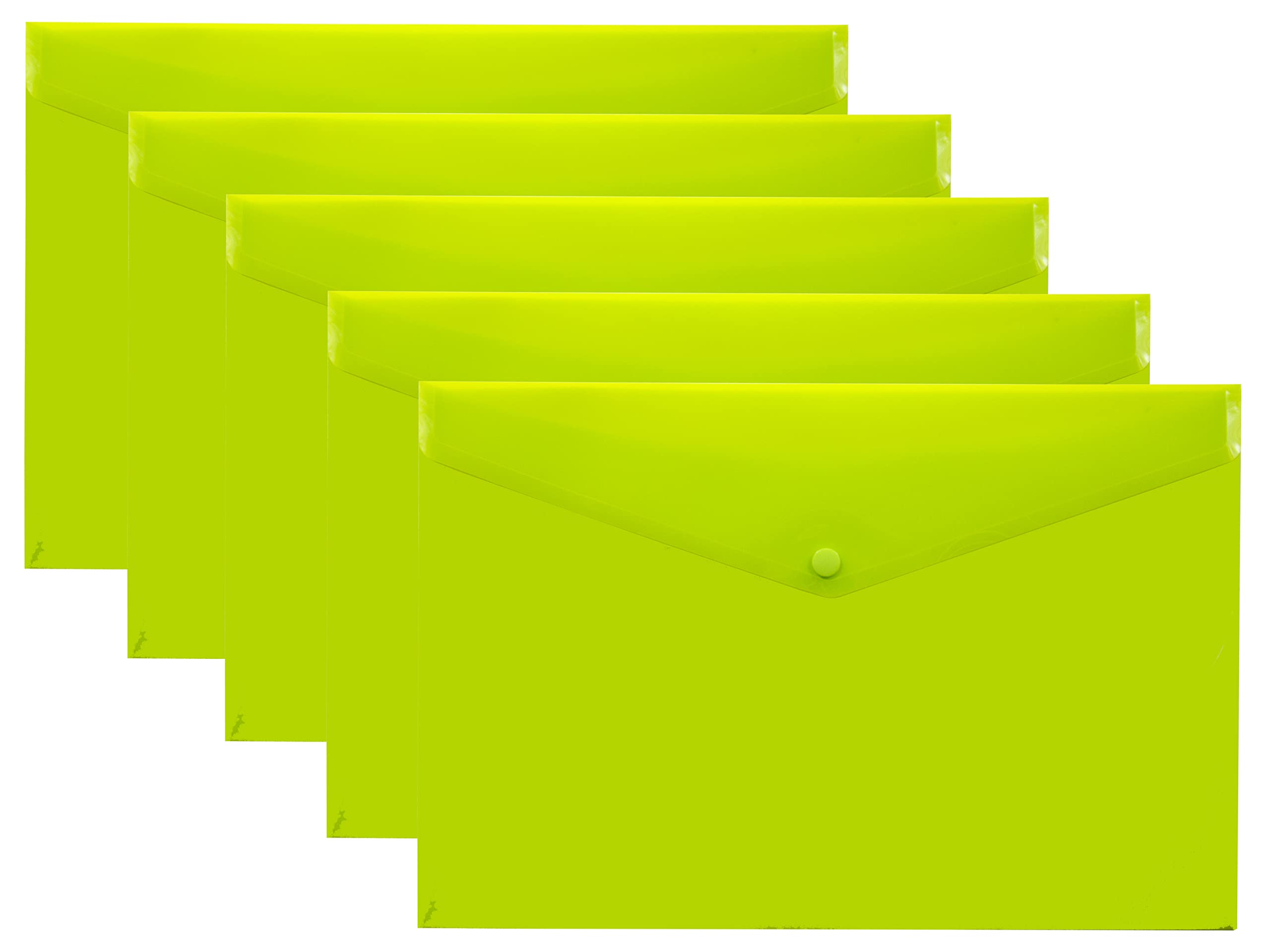 eco-eco A5 50% Recycled Transparent Press Stud Popper Wallet, Green, Pack of 5, eco075GREEN