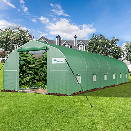 YITAHOME 30x10x6.5ft Greenhouse Large Heavy DutyOutdoor Greenhouses Walk in Tunnel Green House Portable Plant Gardening Upgraded Galvanized Steel Frame Ropes Zipper Doors 7 Crossbars Garden, Green