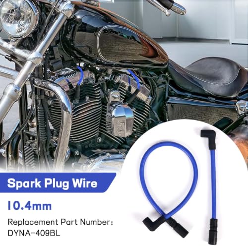 Image of 10.4mm Spark Plug Wires for Harley Dyna 00-17 Softail 99-17, Blue | For Super Glide /Wide Glide /Low Rider & Springer /Slim /Deluxe /Deuce, Heat & Wear Resistant, Copper Core, Silicone Casing