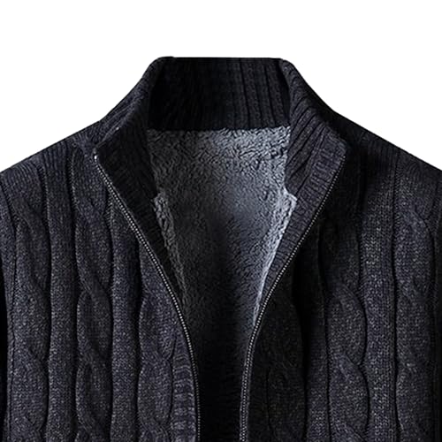 DGHM-JLMY Men's Stand Collar Zip Up Knit Cardigans Padded Slim Fit Thick Warm Sweaters Fleece Lined Cardigan Sweater2