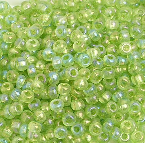 Czech Glass Seed Bead/Pony Bead 6/0 Transparent Light Green Rainbow AB - 500g Bulk Bag by Preciosa (Jablonex)