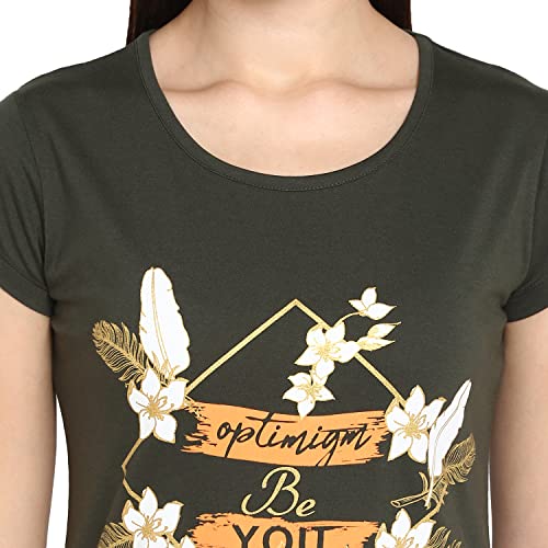 Image of Modeve Women Printed Cotton Blend Half Sleeve Round Neck T-Shirt for Summer