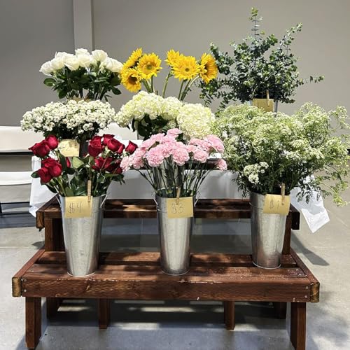 Biugaaufai 2 Pcs 15 Inch Tall Galvanized Metal Vase with Handles, French Flower Bucket Vases for Any Farmhouse, Modern, or Traditional Setting(Silver) by Biugaaufai - Used condition - Image 5