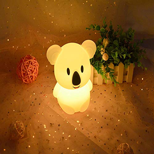 Image of Night Light Kids with Cute Koala Design Baby Children's Room LED Bedside Lamp with Changeable RGB Colors Rechargeable Night Light Compatible with Touch Control & Remote Control - Koala