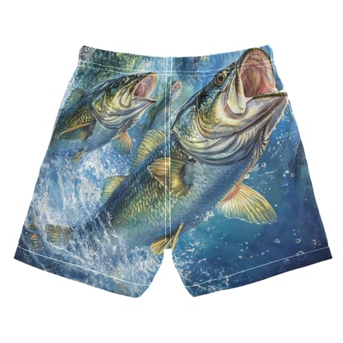 Boys Beach Board Shorts Bass Watercolor Fish Swim Trunk Teen Swimwear2