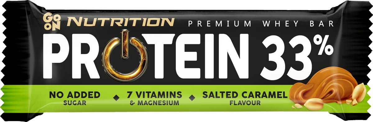 GoOn NUTRITION - Batony proteinowe bez cukru, Baton proteinowy 33%, Batony fitness z izolatami białka mlecznego, Karmel solony 3 sztuki x 50g