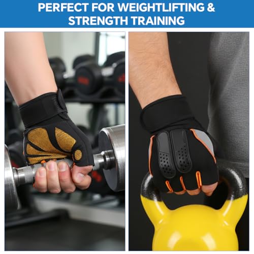 Image of PROBEROS Gym Gloves, Fitness Weightlifting Gloves with Wrist Support, Half Finger Gym Gloves for Men & Women, Padded Anti-Slip Palm Workout Gloves for Weightlifting, Training, Cycling-M