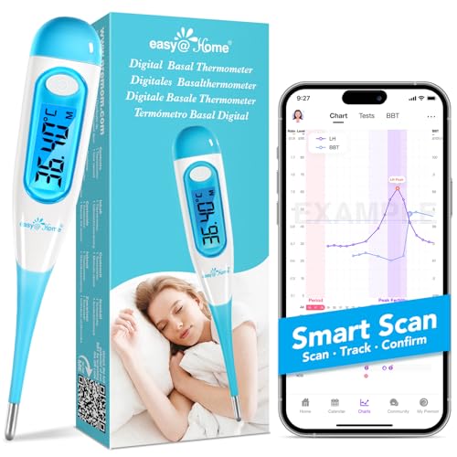 Easy@Home Thermomètre basal digital pour le suivi d'ovulation et le contrôle du cycle avec Premom APP gratuite Française (iOS et Android) avec écran LCD à rétroéclairage bleu(Non Bluetooth)