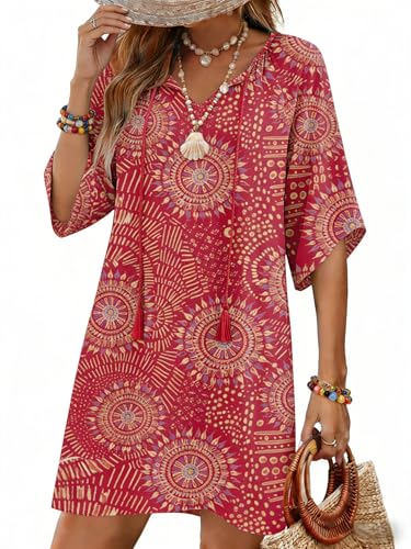 Image of Zeagoo Womens Summer Dress Casual Ruffle Tiered Floral Square Neck Sundresses Beach Boho Mini A-line Dress 2026 with Pockets