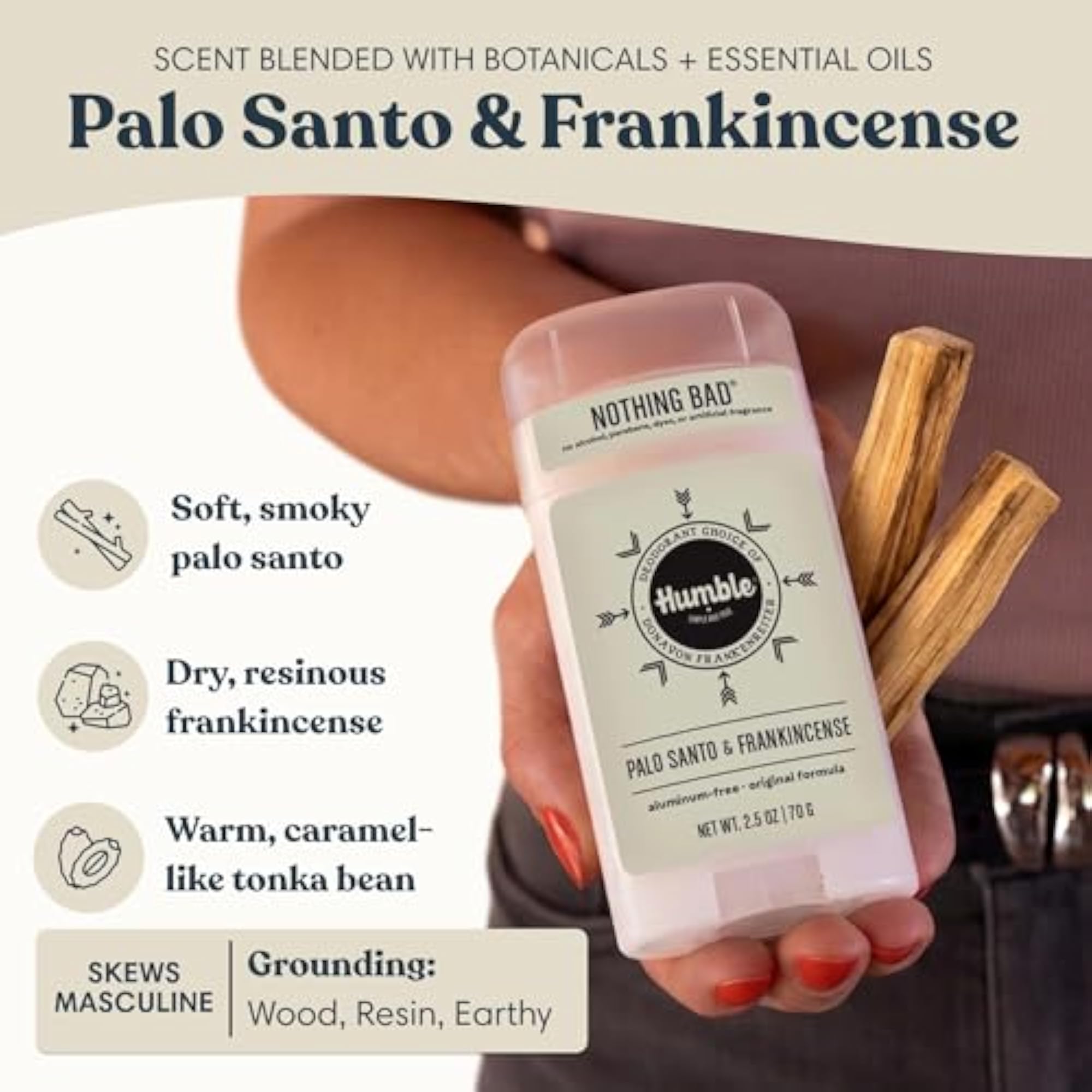 Palo Santo Natural Deodorant, Aluminum Free, 1-Pack
