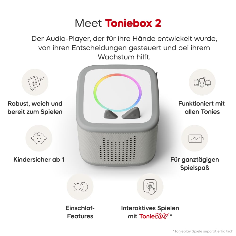 tonies Toniebox 2 Bundle Incl. 1 Schlummerbande Schlummerschaf im Zauberwald, Mondgrau, Audioplayer für Hörbücher, Lieder, Einschlafen und Tonieplay für Kinder