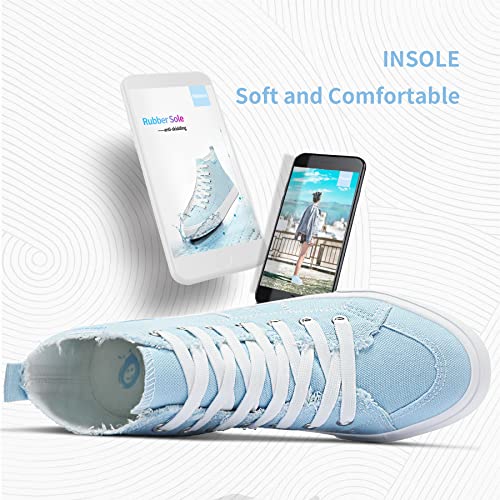 Obtaom Womens High Top Canvas Sneakers Play Mid-Calf Fashion Sneaker Casual Hi Canvas Shoes(Cyan Us8) #TOP4