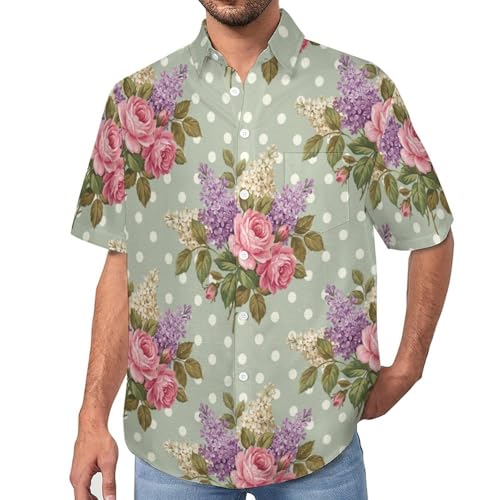 Chemise Hawaïenne Homme en motif roses et pois pour le style décontracté d'été