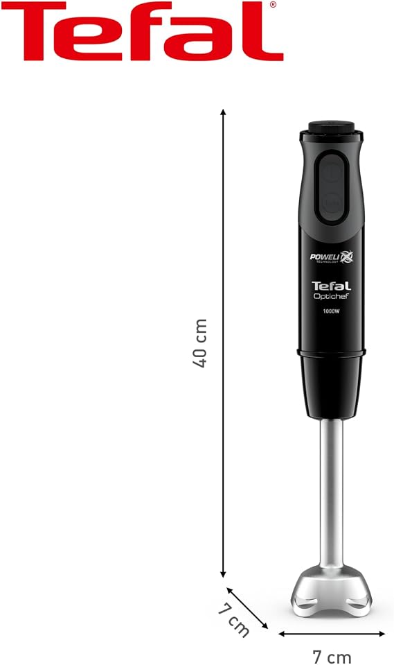 Tefal Optichef 3-in-1 Hand Blender, 1000W, 20 Speeds and Pulse, Black | Powelix Blade Technology, 800ml Beaker, 500ml Chopper, Anti-Splash Guard, Dishwasher-Safe Parts, HB643842
