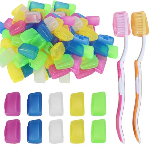 Roucerlin 100 Packs Toothbrush Covers Cap, Portable Travel Toothbrush Head Cover, Manual & Electric Protector Clip Case for Bathroom Camping Home Business Hotel Outdoor
