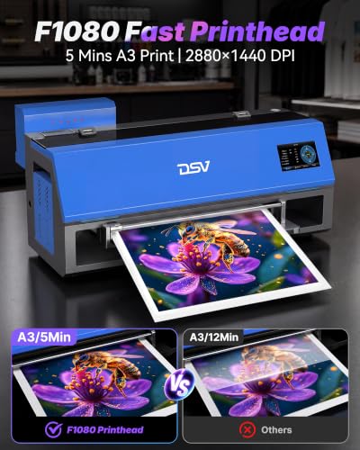 Image of DSV A3 DTF Printer - F1080 Printhead, 2X Speed vs L1800 /R1390 | 24 /7 Auto Maintenance & Anti-Clog, White Ink Circulation, Dual Alarm, Heating Plate & Cutter, 2-Year Ink