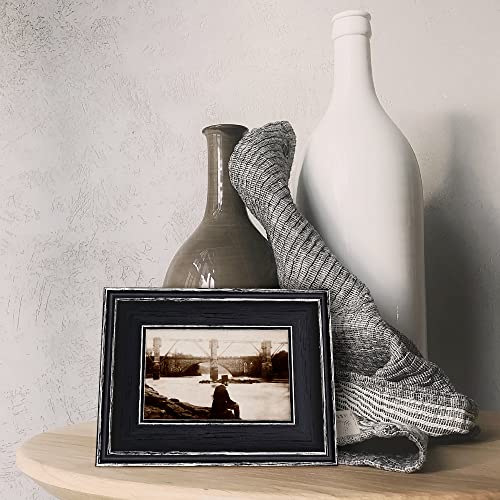 Boichen Picture Frames 4X6 In Black - Rustic Distressed Solid Wood With Real Glass - Wall Or Tabletop Display Pictures, 4 Pack #TOP4