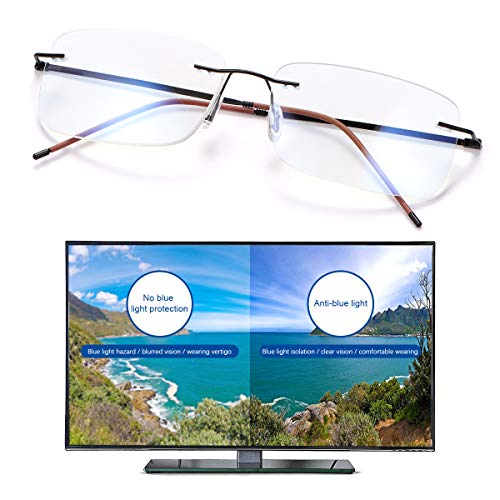Rimless Progressive Multifocus Reading Glasses Blue Light Blocking No Line Multifocal Computer Readers For Women Men Rectangular Eyewear Titanium Lightweight Magnification Presbyopia Eyeglasses #TOP6
