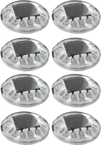 (8 Pack) Solar White LED Round Polycarbonate Road Stud Deck Dock Path Light