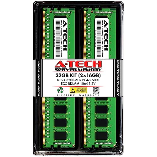 A-Tech 32GB Kit (2x16GB) DDR4 3200MHz PC4-25600 ECC RDIMM 1Rx4 Single Rank 1.2V ECC Registered DIMM 288-Pin Server & Workstation RAM Memory Upgrade Modules (A-Tech Enterprise Series)