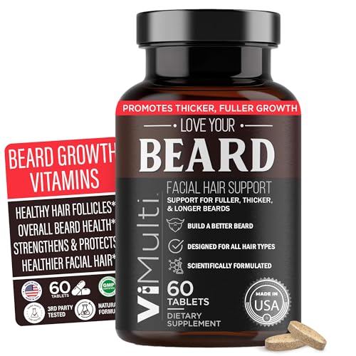 Love Your Beard Growth Vitamins – Premium Beard Supplements for Thicker Fuller Longer & Healthier Facial Hair for Men, Men's Hair Growth Pills Product for All Hair Types with 29 Essential Nutrients