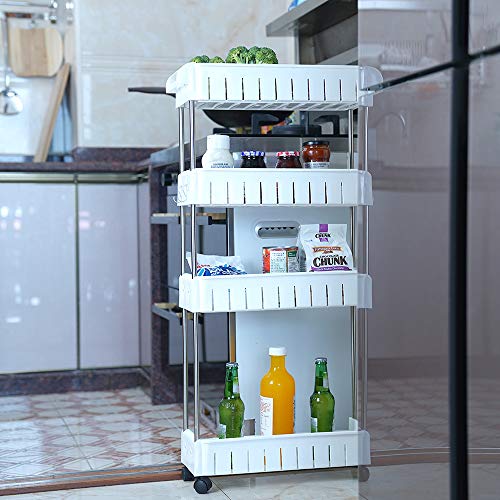 Aogist 4-Tier Slim Storage Cart Mobile Shelving Unit Slide Out Storage Tower for Kitchen Bathroom Laundry Room Narrow Places(White)