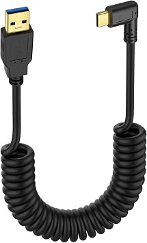 SinLoon USB Type C Coiled Cable 5Gbps Retractable 90 Degree USB3.0 to USB C Charging Cable and Data Transfer for Phone, Tablet, Other USB C Devices M to R