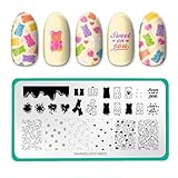Maniology Bear-y in Love Nail Stamping Plate | Cute Bears & Sweet Heart Candy Design for Playful & Fun Valentine's Day DIY Manicures – Reusable, Rectangular Stainless Steel Nail Art Template