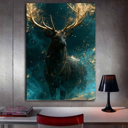 Affiche cerf doré déco murale salon moderne impression multicolore