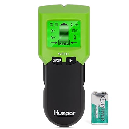 Huepar Stud Finder 5 in 1 Multifunction Electronic Sensor Wall Scanner with LCD Display, Beam Finder Center Finding & Sound Warning for the Center and Edge of Wood AC Wire Metal Studs Detection - SF01