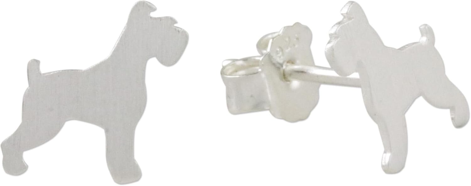 NOVICA Artisan Handmade Sterling Silver Stud Earrings Schnauzer from Thailand Animal Themed Dog [0.4 in L x 0.4 in W] ' Schnauzer'