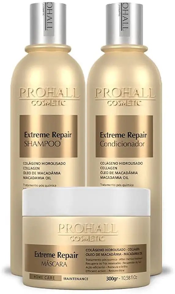 Kit Capilar Prohall Extreme Repair Macadâmia - Hidratação Intensa e Brilho Espelhado - Tratamento Profissional Home Care